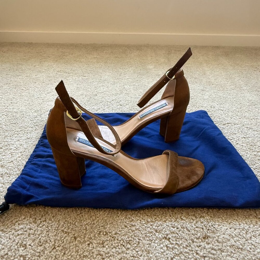 Stuart Weitzman Nudist Block Suede Sandals - Size 7